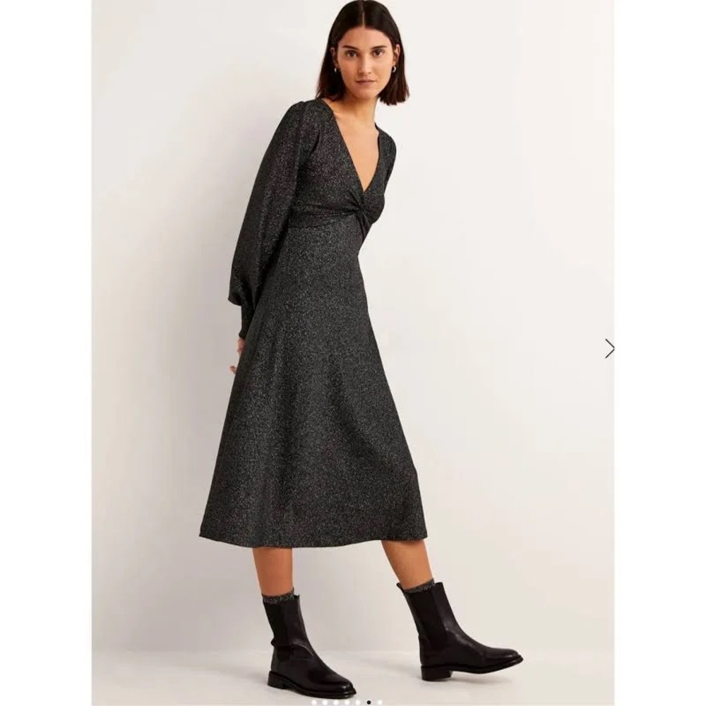 NWT Boden Metallic Jersey Midi Party Dress in Black Sparkle, size 10
